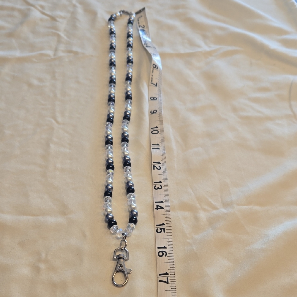 Black and White Beaded Lanyard